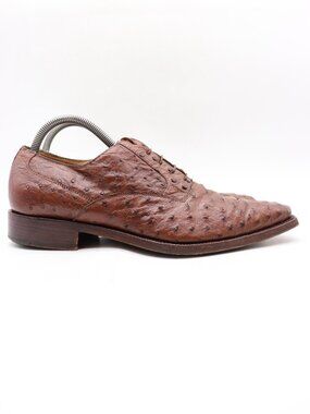 Romano Martegani Men's Size 8.5 Brown Ostrich Leather Oxford Dress Shoes Lace Up